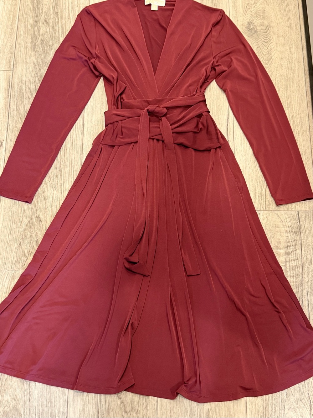 Michael Kors Long-Sleeve Wrap Dress in Burgundy